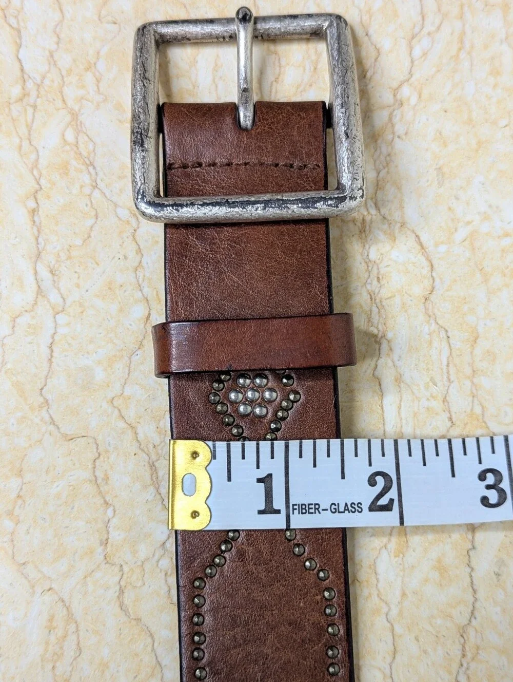 Vintage Express Italian Brown Leather Silver Studded Belt Women's Med